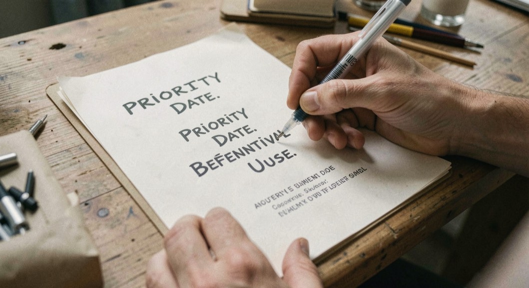 Detailed editorial view of priority date