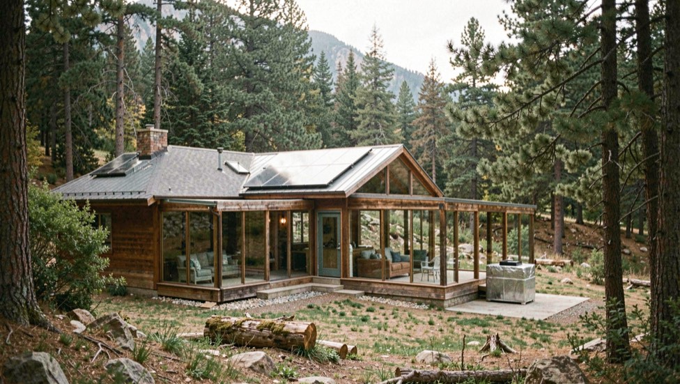 Passive solar orientation on a forested mountain lot: south glazing, thermal mass, tree shading in a Colorado mountain setting